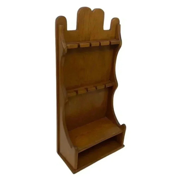 Wooden Wall Hanging Collectors Spoon Rack Holder 8 Slots with Bottom Shelf - Picture 6 of 7